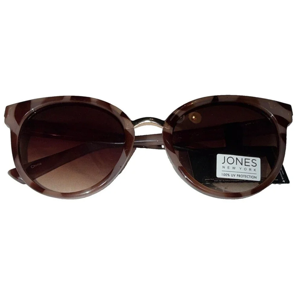 Jones New York Women's Round Striped Sunglasses, Brown Frame, 100% UV Protection